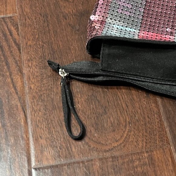 Victoria's Secret Pink Silver Stripe Sequin Bling Weekender Tote Bag - Picture 5 of 5